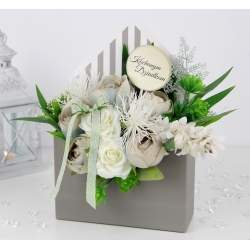 BUKIET w szarej KOPERCIE na prezent MIX kwiatów